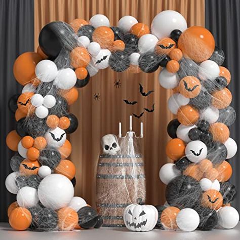 ZFUNBO 139 Pack Halloween Balloon Arch Garland Kit, Orange Black White Balloons Balloons Set with 3D Bat Sticker Spider Web for Halloween Party Decorations Baby Shower Birthday Party Halloween Balloon Arch, Halloween Balloons Decorations, Halloween Birthday Party Decorations, Decorations Items, Bat Sticker, Black And White Balloons, Spider Web Decoration, Halloween Kit, Halloween Balloons