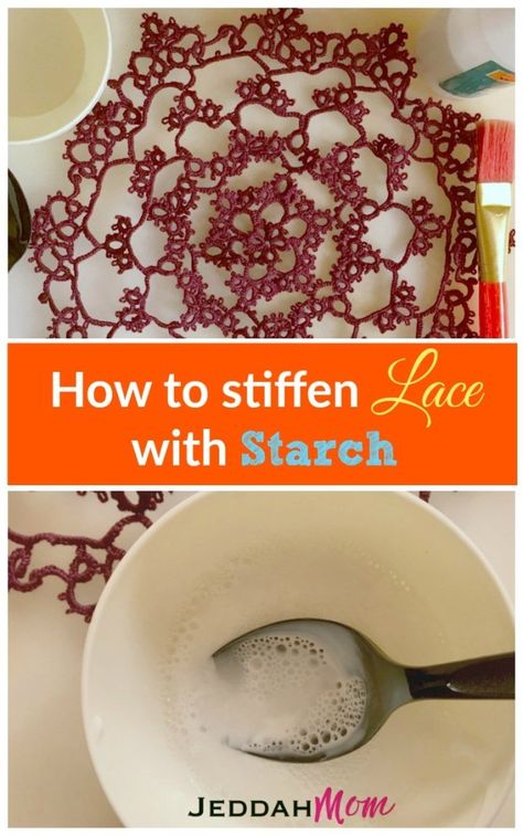 How To Starch Doilies, Crochet Help, Doily Crafts, Starch Foods, Lace Projects, Craft Hacks, Spray Starch, Doily Art, Craft Recipes