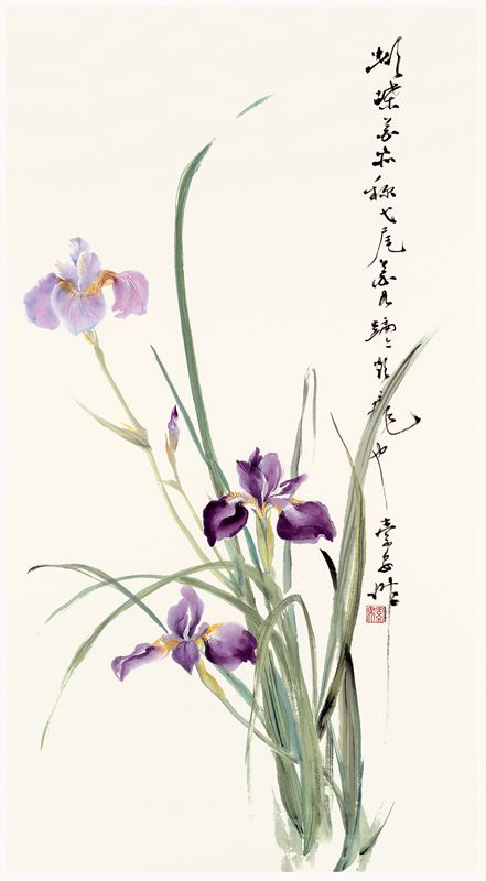 Spring — Susan Lanzano Watercolor Chinese Art, Chinese Flower Painting, Korean Watercolor, Iris Flower Tattoo, Chinese Painting Flowers, Abstract Watercolor Flower, Scratchboard Art, Chinese Artwork, Korean Painting