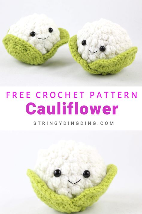 Crocheted Stuffed Animals, Easy Cauliflower, Easy Knitting Projects, Crochet Fruit, Pola Amigurumi, Clothes Crochet, Crochet Food, Crochet Amigurumi Free, Fun Crochet Projects