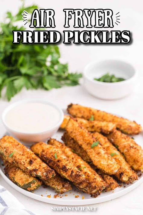 Homemade Deep Fried Pickles, Air Fryer Pickles, Fried Pickle Spears, Easy Fried Pickles, Air Fryer Fried Pickles, Pickle Spears, Fried Dill Pickles, Deep Fried Pickles, Fried Pickles Recipe