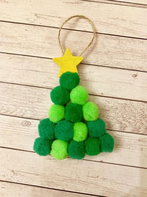 Pom Pom Christmas Tree Ornament - Easy Christmas Crafts for Kids Pom Pom Christmas Tree, Christmas Pom Pom Crafts, Easy Christmas Crafts For Kids, Pom Pom Christmas, Easy Christmas Ornaments, Preschool Christmas Crafts, Christmas Crafts For Kids To Make, Kids Christmas Ornaments, Pom Pom Crafts