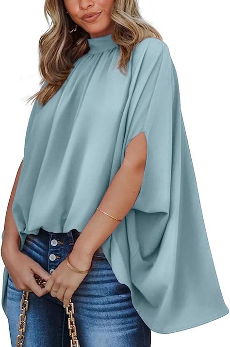 Hem Casual Oversize Blouses Shirts Top Cape Shirt, Loose Dress Pattern, Casual Blouse Shirts, Cape Tops, Short Sleeve Tunic Tops, Vintage Crop Tops, Long Sleeve Tops Casual, Oversized Blouse, Elegant Blouses