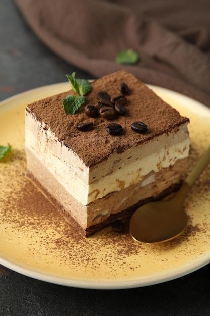 Concept of tasty dessert with tiramisu c... | Premium Photo #Freepik #photo #tiramisu #cake-plate #chocolate-mousse #chocolate-cake Classic Tiramisu Recipe, Best Tiramisu Recipe, Food Plating Techniques, Cream Cheese Eggs, Tiramisu Cake, Tiramisu Recipe, Chocolate Shavings, Plated Desserts, Italian Desserts