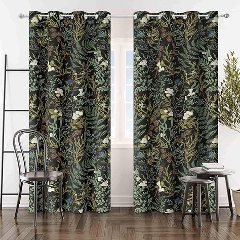 Amazon.com: Asuexpect Vintage Botanical Curtains Green Plant Floral Room Darkening Grommet Window Drapes Wildflower Farmhouse Curtain Retro Elegant Decor for Bedroom Living Room 2 Panels, 52x84 inches (Black) : Home & Kitchen Botanical Curtains, Patterned Window Treatments, Curtains Green, Decorative Curtain Rods, Floral Room, Farmhouse Curtains, Elegant Curtains, Cozy Living Spaces, Floral Curtains