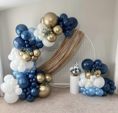 Balloon Arch Pictures, 40th Birthday Ideas For Men Blue And Gold, Royal Blue Balloons Decoration, 23 Bday, Balloon Tutorials, Balloon Archway, Rose Gold Party Decor, Bear Baby Shower Theme, Birthday Decorations For Men