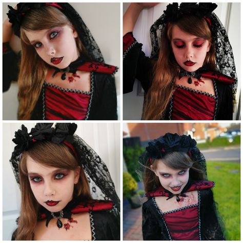 Vampire Bride Makeup Kids, Vampire Makeup Girls Kids, Vampire Face Paint Woman, Toddler Vampire Makeup, Kids Dracula Makeup, Vampire Make Up For Kids, Vampire Makeup Ideas For Kids, Girls Vampire Makeup Kids, Kids Vampire Makeup Girl Easy