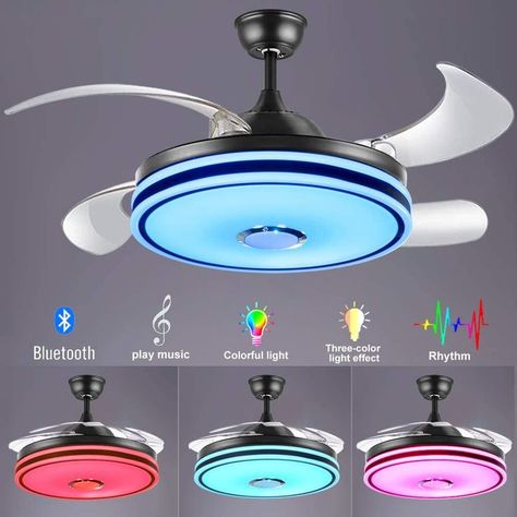 Retractable Ceiling Fan, Living Room Ceiling Fan, Bladeless Ceiling Fan, Modern Style Decor, Exercise Room, Music Black, Room Fan, Ceiling Fan Blades, Chandelier Fan