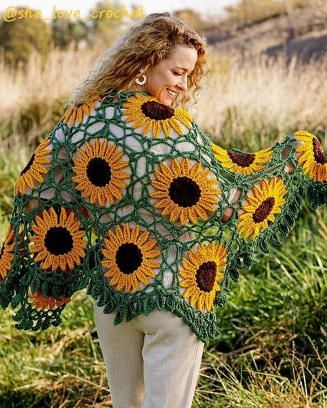 Fall Crochet Hats, Rectangle Shawl Pattern, Crochet Pour Halloween, Gilet Crochet, شال كروشيه, Crochet Ladies Tops, Crochet Animals Free Patterns, Crochet Sunflower, Crochet Simple