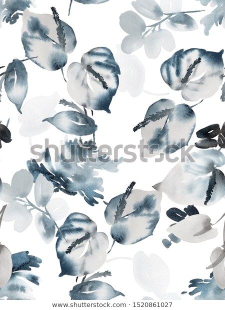 Shutterstock Design, Flower Allover, Pattern Illustrations, Watercolor Flowers Pattern, Fabric Paint Diy, Botanical Flower Art, Allover Design, Water Effect, Paisley Art