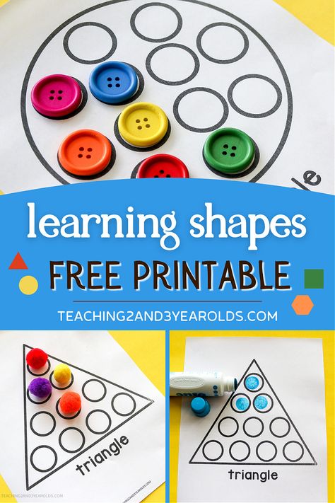 Work on shape recognition and fine motor skills with this preschool shapes printable activity. Each shape contains dots that can be filled with buttons, pom poms, or dot markers! #toddlers #preschool #shapes #dots #finemotor #skills #activity #teaching2and3yearolds Circle Fine Motor Activities, Buttons Activity Preschool, Teaching Ovals Preschool, Shape Buttons Activities, Shapes Provocations Preschool, Colors Numbers And Shapes Preschool, Circle Science Preschool, Shape Identification Activities Preschool, Montessori Shapes Printables