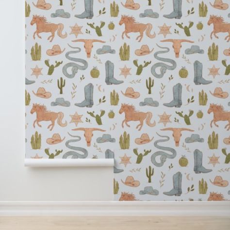 Cowboy Western Boy's Room Wallpaper Vintage Cowgirl Nursery, Horse Girl Bedroom, Cowgirl Nursery Theme, Western Boys Room, Country Girl Rooms, Desert Room, Horse Girls Bedroom, Cowgirl Wallpaper, Disco Room