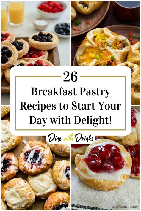 Collage of 4 breakfast pastry recipes. Pastries For Breakfast, Easter Breakfast Pastries, Easter Breakfast Sweets, Brunch Pastry Ideas, Puff Pastry Breakfast Dessert, Breakfast Pastries Easy Make Ahead, Simple Breakfast Pastries, Breakfast Shareables, Quick Breakfast Pastries