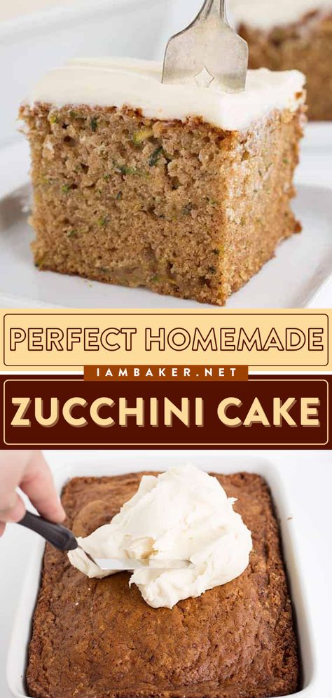 This Zucchini Cake recipe is the perfect way to eat your veggies! This easy zucchini recipe starts with a delicious spice cake stuffed with zucchini and topped with a thick cream cheese frosting. Pin this summertime recipe! Zucchini Cake With Applesauce, White Zucchini Cake, Easy Zucchini Cake, Zucchini Crumb Cake, Zucchini Buttermilk Recipes, Moist Zucchini Cake, Zucchini Pound Cake Recipe, Zucchini Coffee Cake Recipes, Zucchini Cake With Box Cake