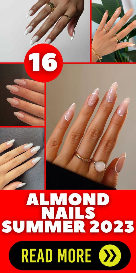 Elevate your summer manicure with stunning almond nails. The almond shape adds a touch of sophistication and femininity to your nails, making them perfect for any occasion. Explore different nail designs and colors that suit your personal style, whether it's a simple and classic French tip or a bold and vibrant neon shade. French Tip Manicure Ideas Almond, American French Manicure Almond, Summer Nails 2023 Almond Simple, French Tip Oval Nails With Design, Almond Nails Designs French Tip Color, Acrylic Nails French Manicure, Almond Shape Nails Designs Summer, Popular Nails 2023 Summer, Almond Nails With Tips