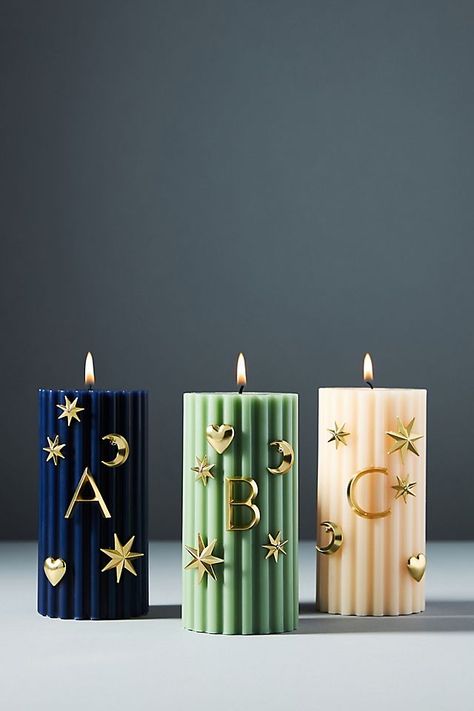 Monogram Candle Charms Anthropologie Candles, Monogram Candle, Anthropologie Gifts, Letter Candles, Anthropologie Candle, Candle Pins, Xmas Candles, Succulents Candles, Corporate Christmas Gifts