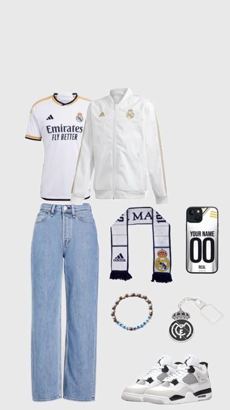 Real Madrid Outfit, Casual Fancy Outfits, Madrid Outfits, Digital Outfits, Football Outfit, Football Jersey Outfit, Sports Outfits, Teen Outfits, Jersey Outfit