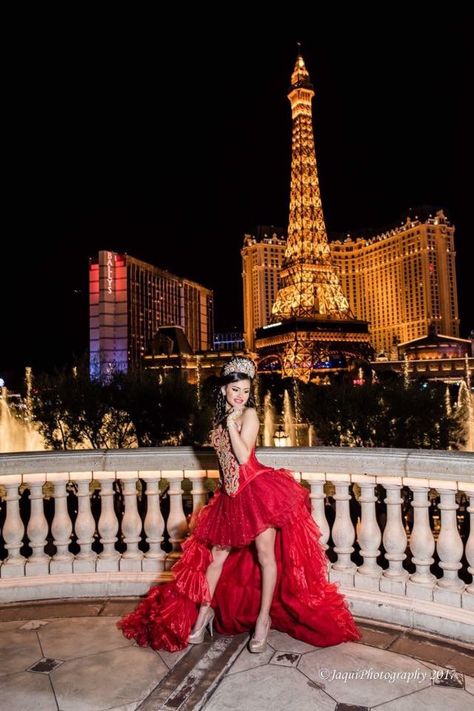 Las vegas Quinceañera Photography 💯#Jaquiphotography.com 979-635-0477 - Bellagio Hotel Las Vegas NV Quinceañera Photoshoot Ideas, Quince Photos, Quince Photoshoot Ideas, Quince Photoshoot, Mexican Quinceanera, Mexican Quinceanera Dresses, Quinceanera Photoshoot, Las Vagas, Red Quince