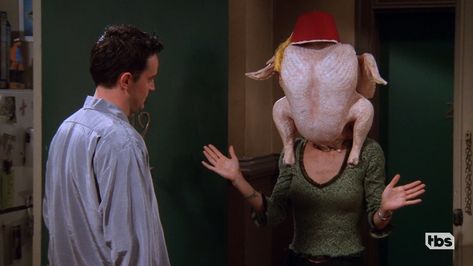 TBS Network - Friends on TBS Monica Turkey Head, Friends Turkey Head, Thanksgiving Chicken, Just Leave Me Alone, Friends Theme Song, The Holiday Cottage, Love Your Sister, Friends Reunion, Friends Svg