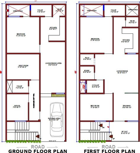 Home Front Elevation Design, Home Front Elevation, Town House Plans, One Floor House Plans, 20x30 House Plans, Budget House Plans, Front Elevation Design, 20x40 House Plans, 30x40 House Plans