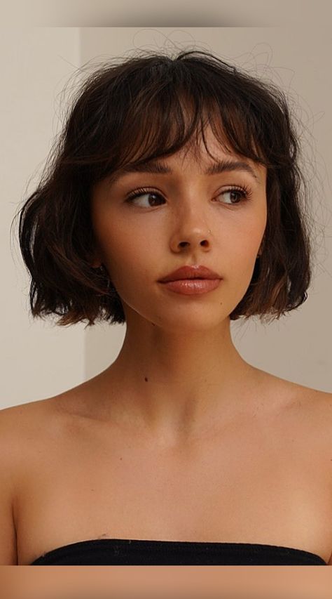 Before your next salon visit, browse our photo gallery to see the various ways curtain bangs are worn on short, medium, and long hair! (Photo credit IG @bescene) Bangs Haircuts Short, Haircut For Short Hair Bangs, Short Haircuts With Bangs For Thick Hair, Curtain Bangs Chin Length Hair, Short Hairstyle Fringe, Short Hair Reference Photo, Fringe Haircut Short Hair, Short Messy Bangs, Cute Short Hair Bangs