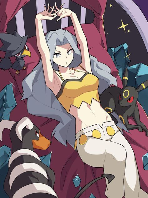 Karen Pokemon, Gen 2 Pokemon, Pokemon Gym Leaders, Grey Eyes, Gold Pokemon, Cool Pokemon Wallpapers, Pokemon People, Pokemon Waifu, Pokemon Oc