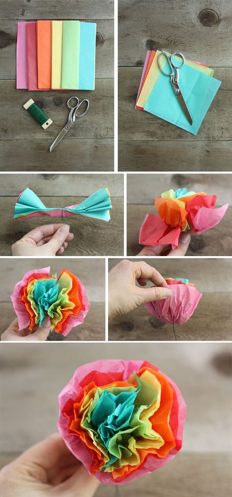 Party Balloons Diy, Tissue Paper Flowers Diy, Tissue Flowers, Diy Flores, Mexican Party Theme, Flower Collage, Paper Flower Crafts, 5 De Mayo, How To Make Paper Flowers