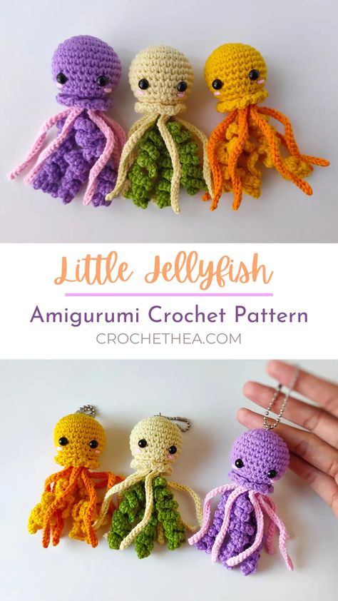 Jellyfish Crochet Pattern, Octopus Crochet Pattern Free, Jellyfish Amigurumi, Baby Jellyfish, Octopus Crochet Pattern, Crocheted Jellyfish, Crochet Dolls Free Patterns, Crochet Keychain Pattern, Crochet Animals Free Patterns