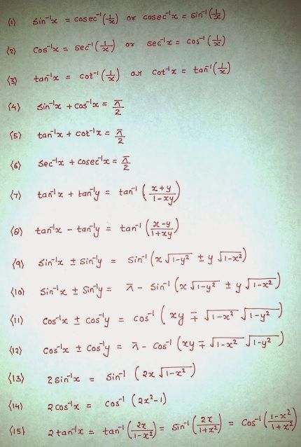 Inverse Trigonometry Formulas, Trigonometry Formulas, Inverse Trigonometric Functions, Inverse Functions, Trigonometric Functions, Class 11, Math Formulas, Studying Math, Trigonometry