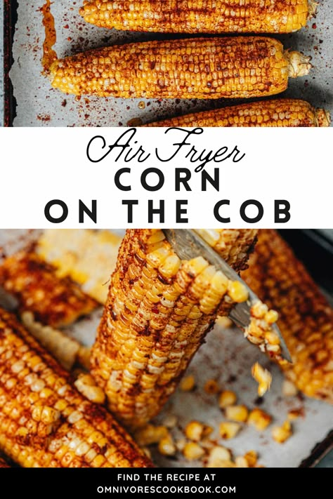 How to make corn on the cob in the air fryer. Get perfectly charred and flavorful corn in no time with this easy air fryer recipe. Tons of flavor with seasoning and fresh corn. Add to salads, side dish and great for meal prep. Try this air fryer corn on the cob for your next BBQ. Corn Cob Air Fryer, Air Fryer Corn On The Cob, Best Air Fryer Corn On The Cob, Roast Corn In Air Fryer, Air Fryer Corn On The Cob Fresh, Cooking Corn On The Cob In Air Fryer, Reheat Corn On The Cob In Air Fryer, Make Corn On The Cob, Air Fryer Corn