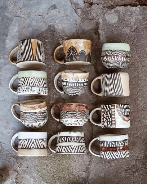 Love in Pottery | magnificent ceramic mug collections by @ola.jagus ! 🙈😘💚 FOLLOW👉 @loveinpottery for more pottery contents ☕️ ! Credit 📷💚 @ola.jagus visit… | Instagram African Pottery, Ceramics Pottery Mugs, Pottery Patterns, Handmade Mugs, Cerámica Ideas, Tanah Liat, Pottery Handbuilding, Keramik Design, Handmade Mug