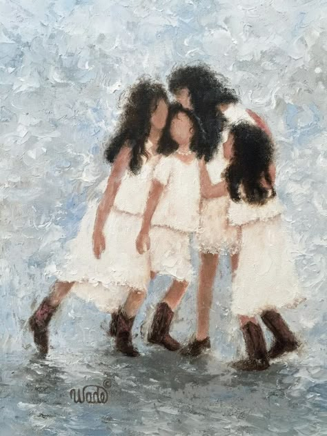 Mother Three Daughters, Sisters Hugging, Sisters Art, Four Sisters, Three Children, Three Daughters, Cover Paper, African American Art, White Dresses