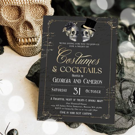 $3.08 | Adult Halloween Party Vintage Gothic Skull | Halloween Party | halloween party, halloween costume party, annual halloween party, costumes and cocktails, halloween cocktail party, adult halloween party, gothic halloween party, gothic skull party, halloween couples party, halloween Halloween Cocktail Party Invitations, Gothic Halloween Party, Costumes And Cocktails, Halloween Cocktail Party, Gothic Party, 30th Birthday Party Invitations, 40th Birthday Party Invites, Annual Halloween Party, Cocktail Party Invitation