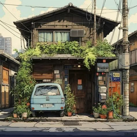 Japan Building Aesthetic, Japanese House Art, Building Japanese, Manga House, Japan Building, Anime Architecture, Japanese Buildings, Building Aesthetic, Building Illustration