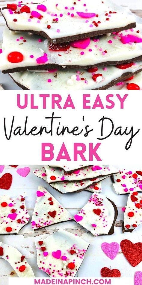 Want a super easy and irresistible sweet treat for Valentine's Day? Make Valentine's Day Candy Bark for a treat they can't resist. It's easy to customize ready in just minutes, and makes the perfect crowd-pleasing gift! #valentinesday #chocolate Valentine's Day Bark Recipes, Valentine Bark Candy, Valentine’s Day Candy, Valentine Candy Ideas, Valentine Bark, Valentine Bunco, Valentine's Goodies, Valentines Goodies, Candy Bark Recipes