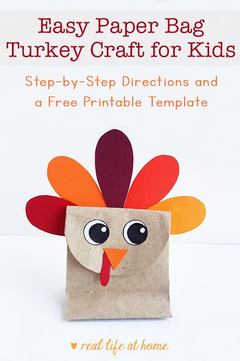 Easy paper bag turkey craft for kids with a free printable template. This uses cheap supplies making it a great inexpensive Thanksgiving craft for kids. #ThanksgivingCraft #TurkeyCraft Paper Bag Turkey Craft, Turkey Paper Bag, Paper Bag Turkey, Easy Paper Bag, Turkey Craft For Kids, Elementary Printables, Thanksgiving Coloring Book, Diy Thanksgiving Crafts, Small Paper Bags