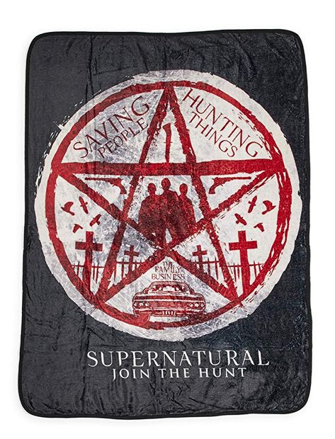 Just Funky Official Supernatural Fleece Throw Blanket - Cozy 45 x 60-Inch Soft Fluffy Warm Lightweight Comforter - for Bed, Dorm, Living Room, Camping, Bedding - Licensed Merchandise Supernatural Blanket, Middle Finger Tattoos, Novelty Decor, Creative Development, Hunting Room, Black Blanket, Saving Quotes, Supernatural Fans, Retail Market