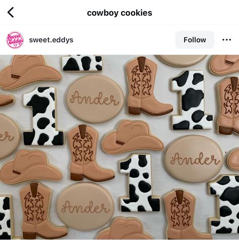 First Rodeo Birthday Cookies, First Rodeo Cookies, Rodeo Cookies, Half Way To One, 1st Rodeo, Rodeo Birthday Parties, Cowboy Cookies, Rodeo Birthday, First Rodeo