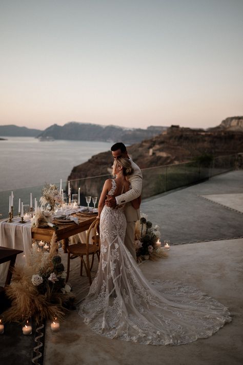 Romantic Wedding Elopement, Greek Elopement Santorini, Wedding Dresses For Destination Wedding, Paros Greece Elopement, Greece Wedding Elopement, Greece Wedding Photoshoot, Small Wedding Greece, Eloped Aesthetic, Elopement Ideas Greece