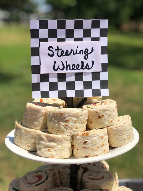 Monster Truck Birthday Snack Ideas, Fast One Birthday Party Snacks, Race Car Themed Drinks, Blaze Birthday Food Ideas, Nascar Themed Food, Two Fast Birthday Party Snacks, Indy 500 Party Food, Racing Theme Food, Car Themed Appetizers