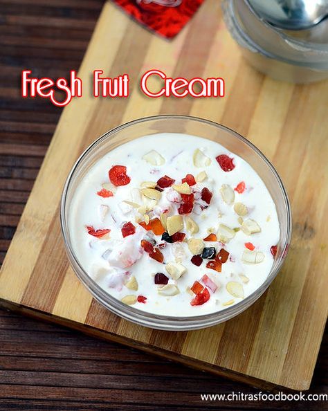 Fresh Fruit cream recipe Recipes For Potluck, Dessert Ideas For Party, Sephora Perfume, Fresh Cream Body Lotion, Fruit Birthday Cake, Aloo Tikki, Fruit Recipe, Custard Recipe, Fruit Cream