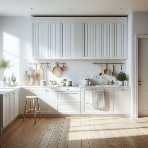 White Kitchen Warm White Kitchen, White Kitchen Design Ideas, Contemporary White Kitchen, Classic White Kitchen, Minimal Kitchen, White Kitchens, Flat Panel Cabinets, Kitchen White, Matte Black Hardware