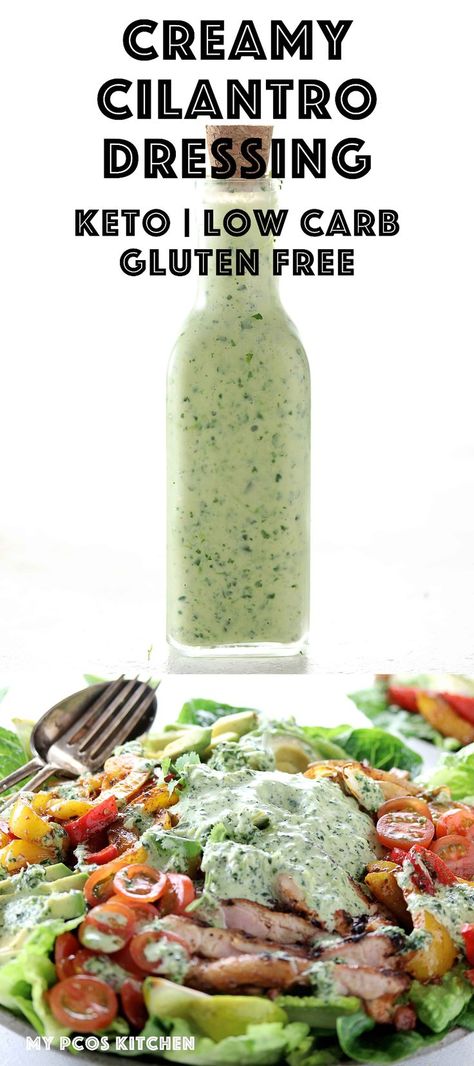 Cilantro Lime Vinaigrette - My PCOS Kitchen - A delicious low carb salad dressing made with healthy oils, cilantro and yogurt! #cilantrodressing #cilantrolime #lowcarb #glutenfree #ketogenic #saladdressing Keto Ranch Dressing Recipe, Keto Ranch Dressing, Low Carb Ranch Dressing, Keto Ranch, Salad Vinaigrette, Low Carb Salad Dressing, Low Carb Dressing, Creamy Cilantro Dressing, Keto Salad Dressing