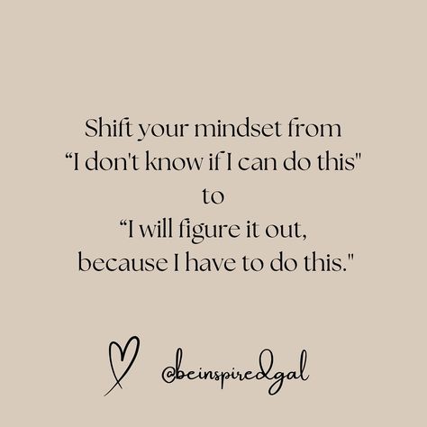 ✨Switching from “I don’t know if I can do this” to “I will figure it out because I have to” means changing from feeling unsure to feeling determined. 💫Instead of worrying about whether you can do something, you decide to find a way to do it. 🙌This shift helps you stay strong and confident, ready to solve problems and succeed.👍 🤗So excited for you to be here. SHARE🫶🏼 this with a friend that needs an uplifting page and encouragement.🙏 💫Don’t forget to FOLLOW @beinspiredgal for more motiva... Feeling A Shift Quotes, Quotes About Problem Solving, Feeling Unsure Quotes, Feeling Proud Quotes, Stay Encouraged Quotes, Unsure Feelings Quotes, Figure It Out Quotes, I Can Do It Motivation, Unsure Quotes