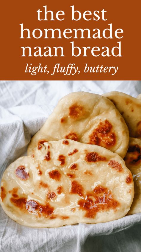 Homemade Naan Bread Light, fluffy, buttery homemade Naan bread that is even better than what you find in restaurants. Naan At Home, Naan Bread Recipe, Pain Naan, Homemade Naan, Homemade Naan Bread, Recipes With Naan Bread, Bread At Home, Bbq Pizza, Indian Butter Chicken