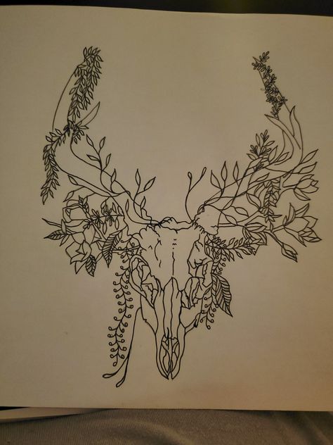 Tattoo drawing. Skull Tattoo Drawing, Deer Antler Tattoo, Deer Skull Drawing, Deer Skull Tattoo, Skull Thigh Tattoos, Cow Skull Tattoos, Antler Tattoos, Antler Tattoo, Tattoo Cover Ups