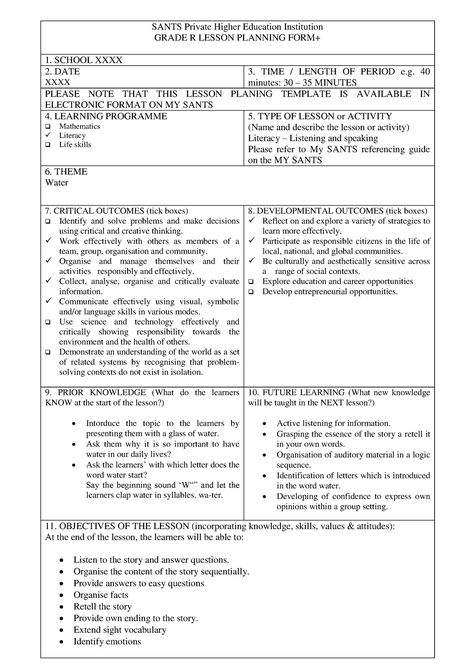 Water GR R LS - Lesson plan - SANTS Private Higher Education Institution GRADE R LESSON PLANNING - Studocu Elementary School Lesson Plans, Vocabulary Lesson Plans, Accounting Cycle, Fun Lesson Plans, Planning School, Lesson Plan Examples, Life Skills Lessons, English Lesson Plans, School Date