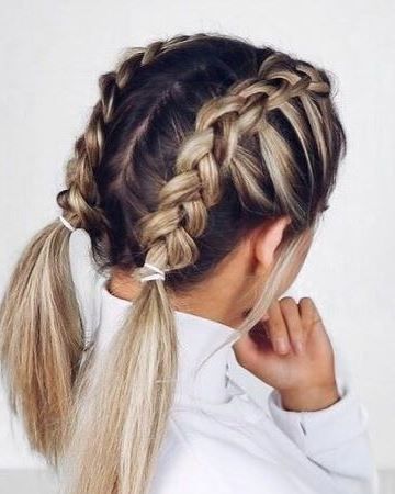 16) Half-Braided Pigtails Part your hair in the middle, french braid each side back, and leave the rest out for a cute holiday pigtail look! French Braided Hairstyles, Braids Fishtail, Braided Hairstyles For Long Hair, French Braid Hairstyles, French Hair, Penteado Cabelo Curto, Holiday Hairstyles, Braided Hairstyles Easy, Trending Hairstyles