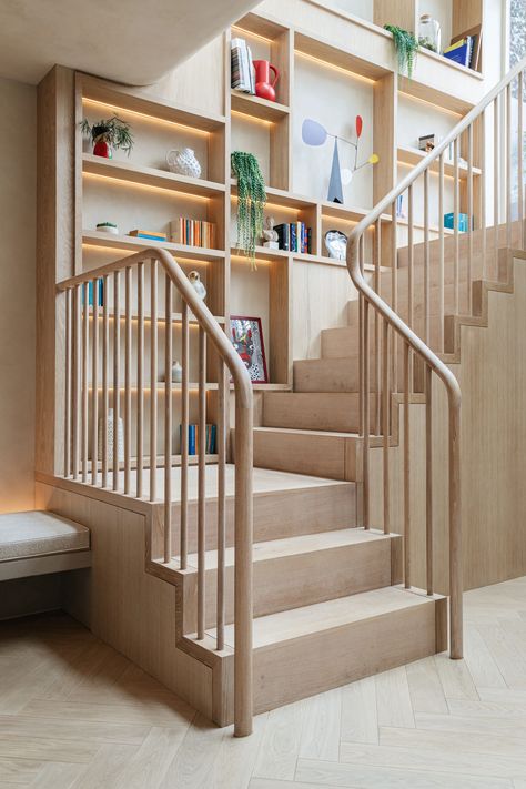 Timber Stair Balustrade, Stairs To Attic, Space Under Stairs, Stair Banister, House Renovation Projects, Loft Stairs, Edwardian House, Modern Stairs, Interior Stairs