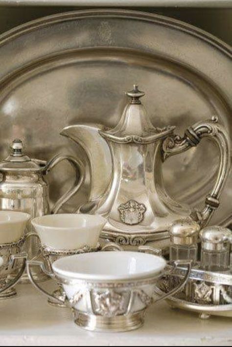 Vibeke Design, Silver Service, Silver Tea Set, Silver Linings, Tea Sets Vintage, Silver Tea, Butler's Pantry, Coffee Pots, Tea For Two